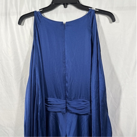 NWT IEENA Mac Duggal [ 14 ] Plunge‎ Neck Long Sleeve Satin Gown in Midnight - Picture 13 of 16